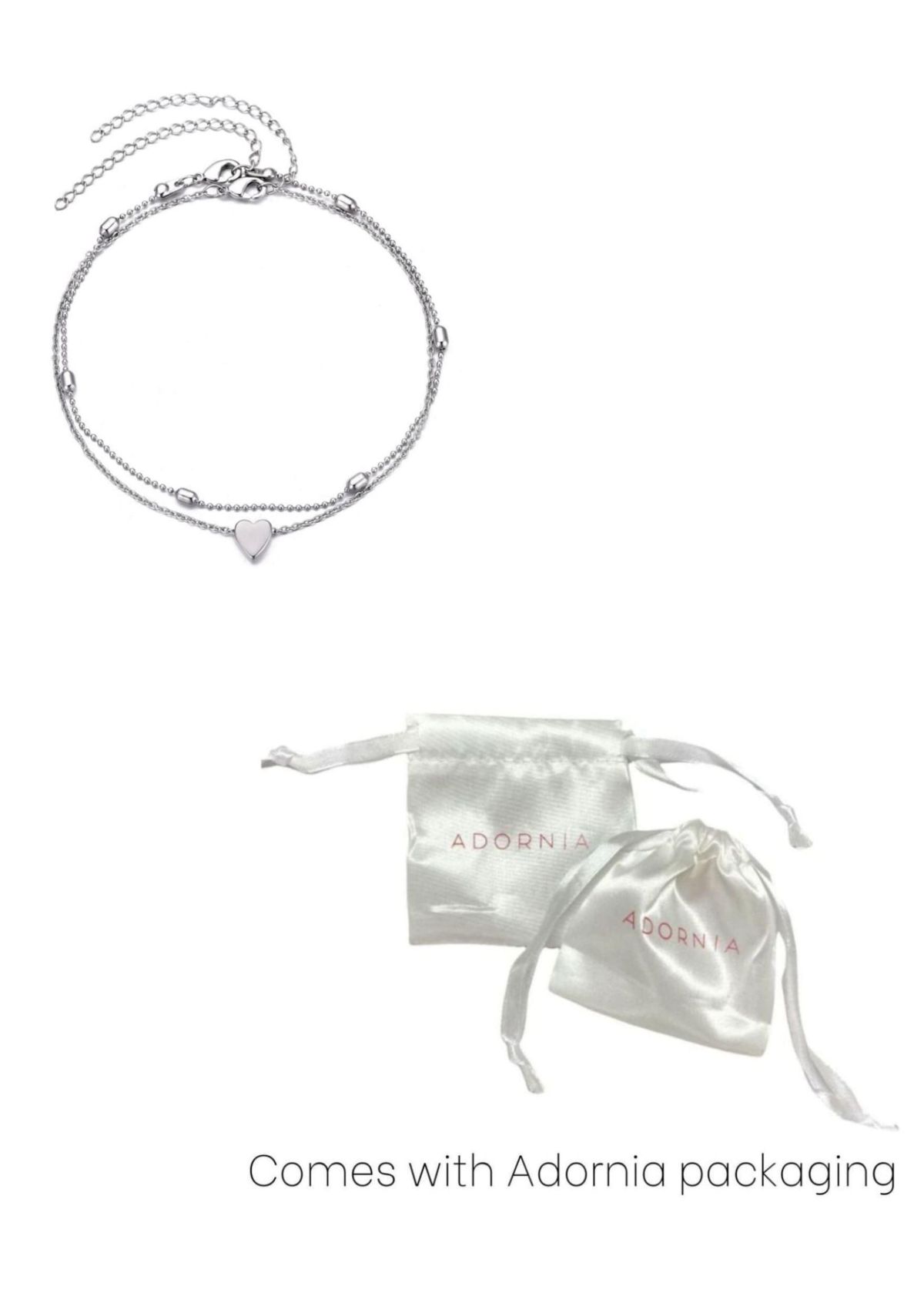 Silver Plated Heart Adjustable Anklet Set