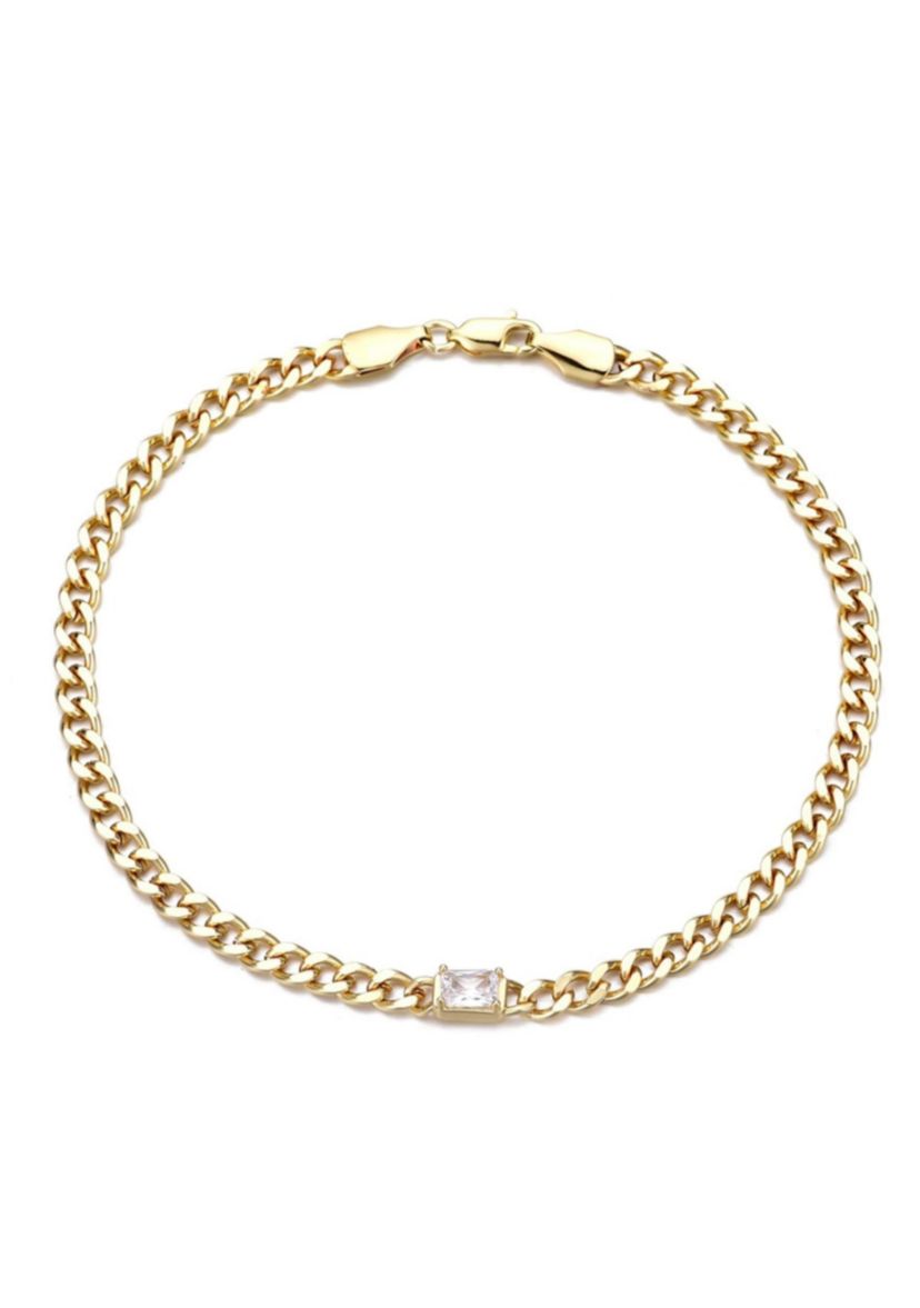 14k Gold Plated Crystal Curb Chain Anklet