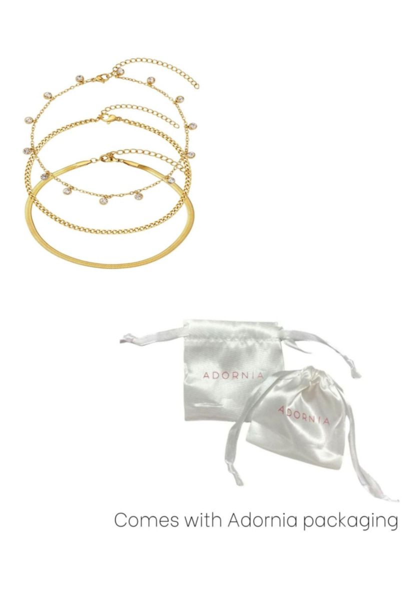 Tarnish Resistant 18k Gold Plated Three Chain Anklet Set