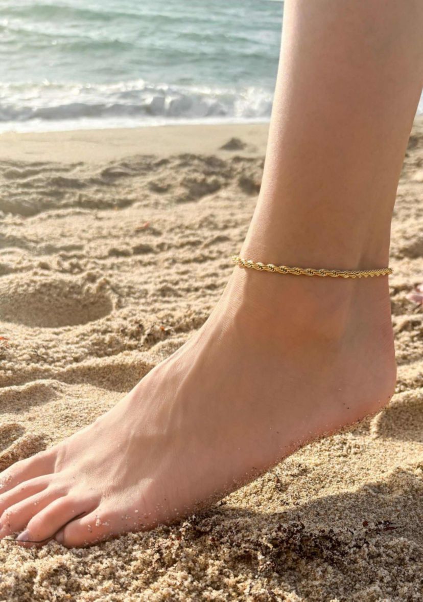 Tarnish Resistant 18k Gold Plated Rope Chain Anklet