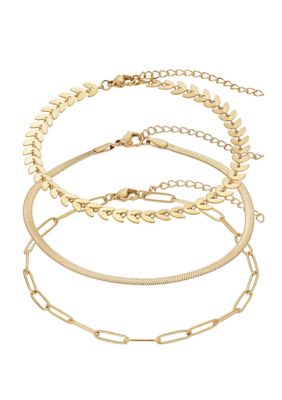 Adornia Tarnish Resistant 18k Gold Plated Set of Three Adjustable Chain Anklets