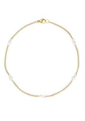 Adornia Tarnish Resistant 18k Gold Plated Freshwater Pearl Station Anklet, White