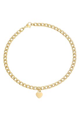 Adornia Tarnish Resistant 18k Gold Plated Curb Link Anklet with Dangling Heart