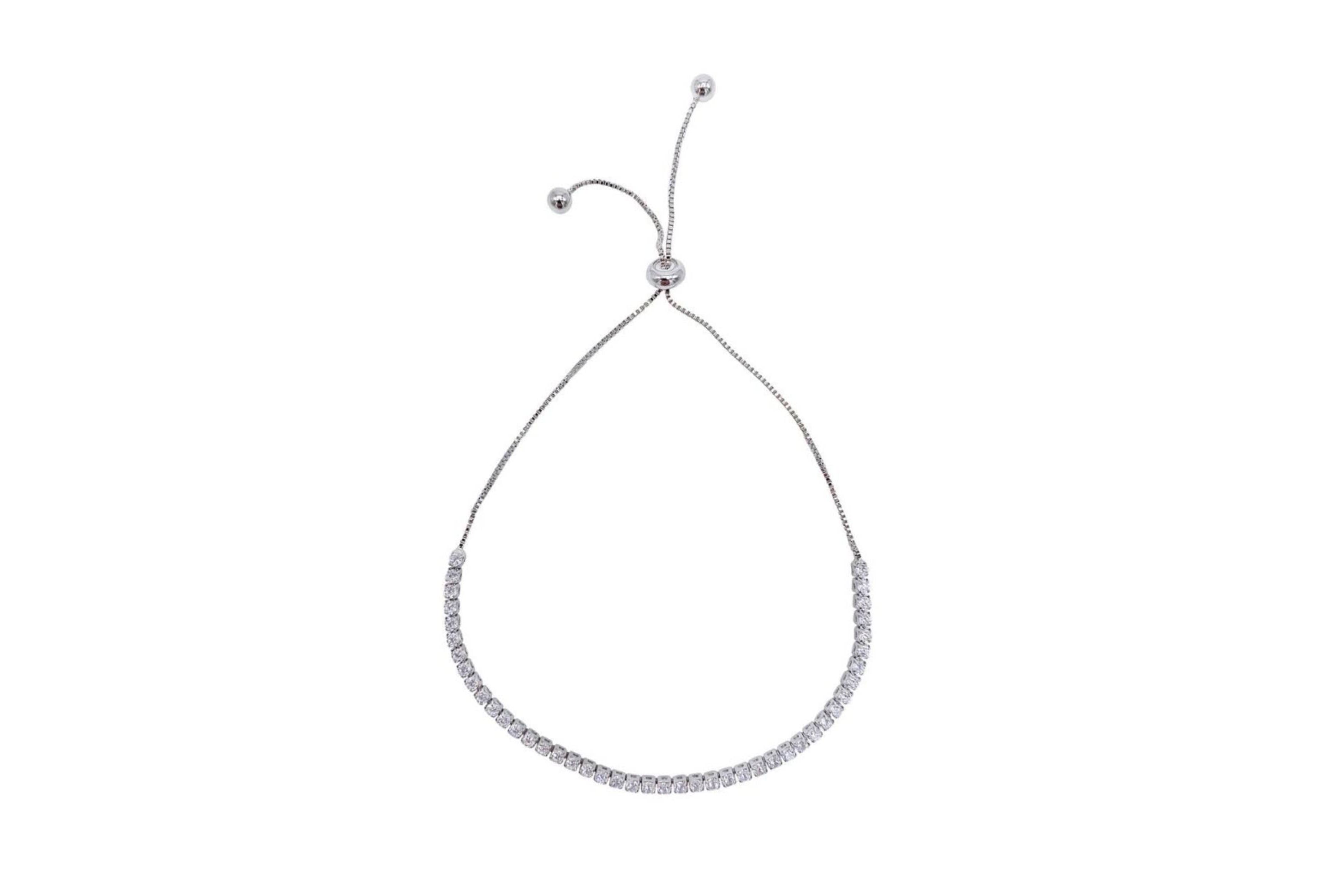 Rhodium Plated Adjustable Tennis Bolo Bracelet