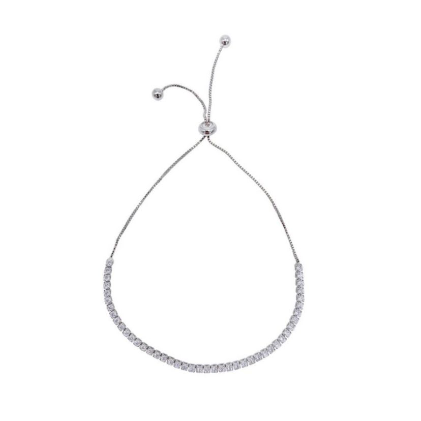 Rhodium Plated Adjustable Tennis Bolo Bracelet