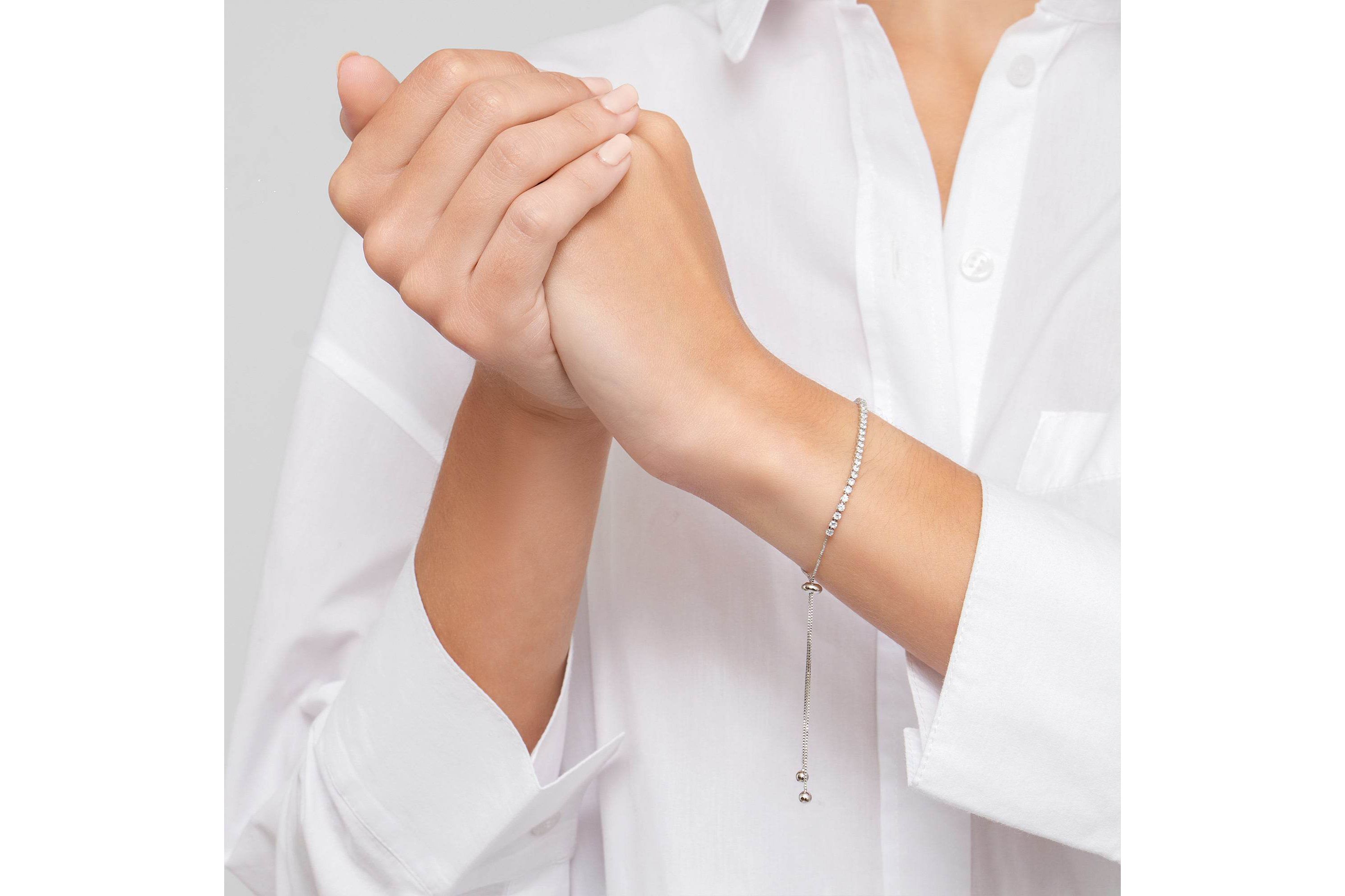 Rhodium Plated Adjustable Tennis Bolo Bracelet