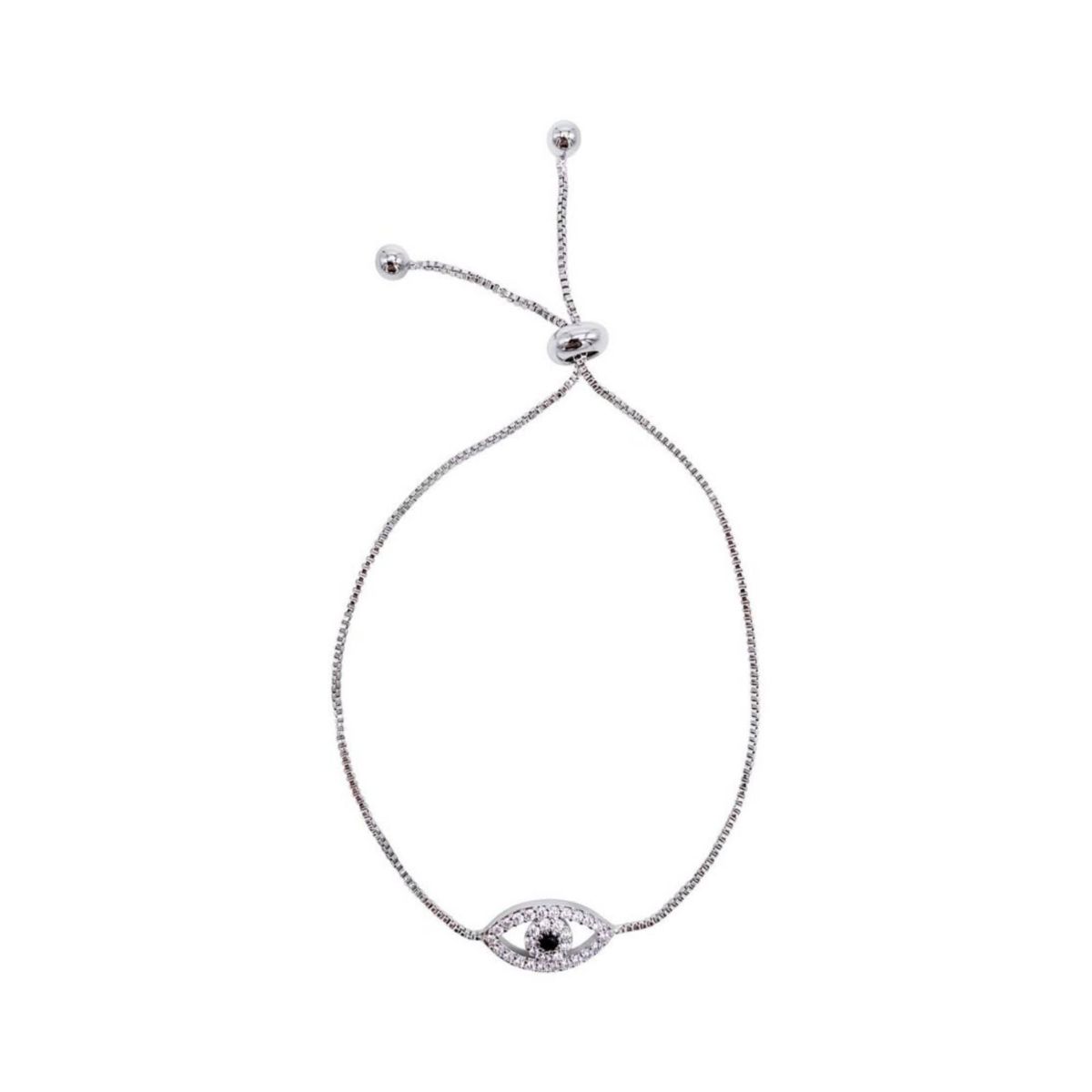 Rhodium Plated Adjustable Evil Eye Bolo Bracelet