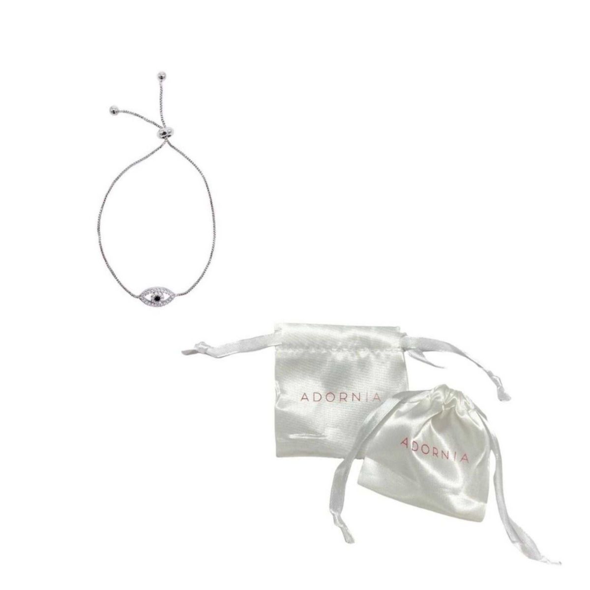 Rhodium Plated Adjustable Evil Eye Bolo Bracelet