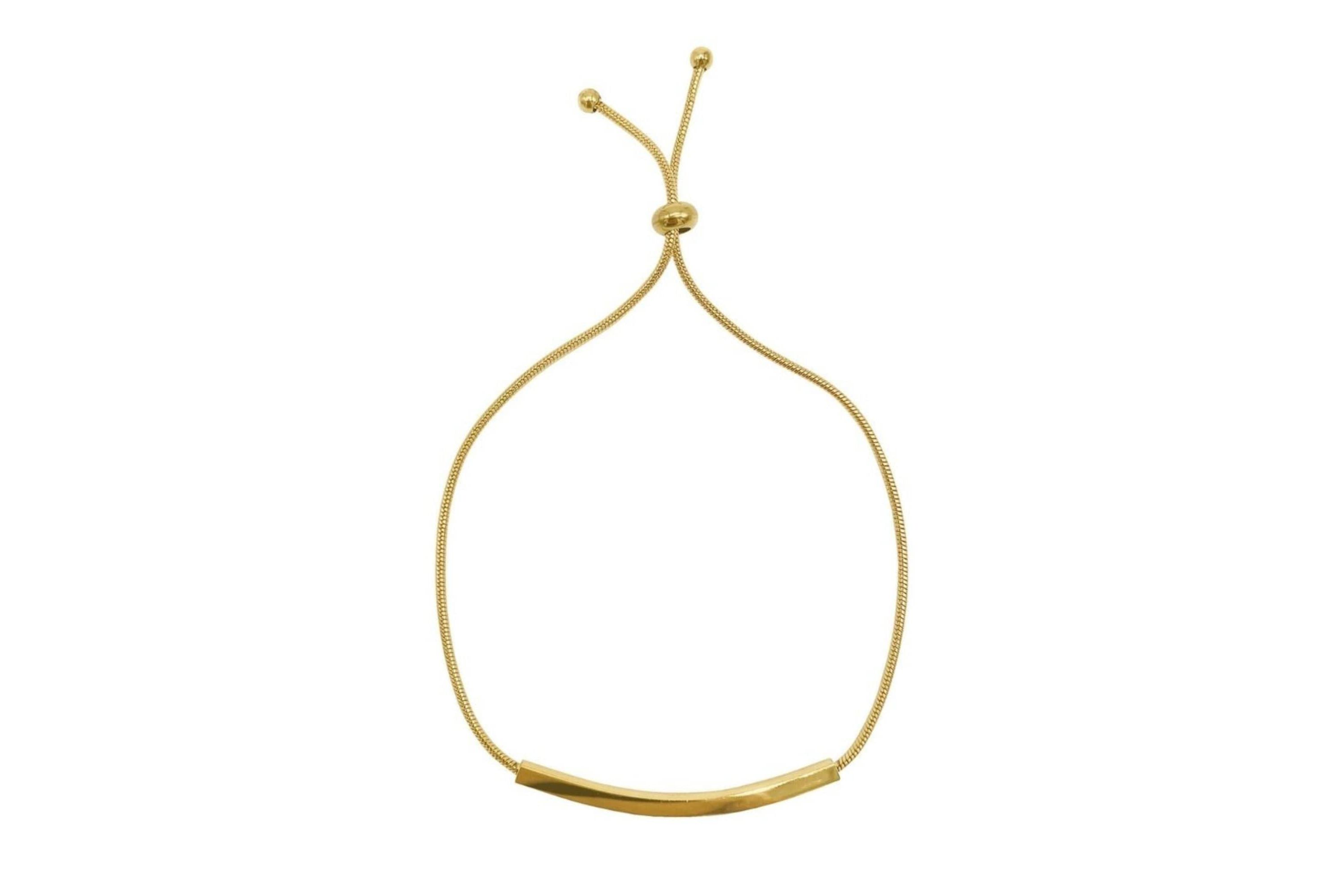 14k Gold Plated Curved Bar Bolo Bracelet