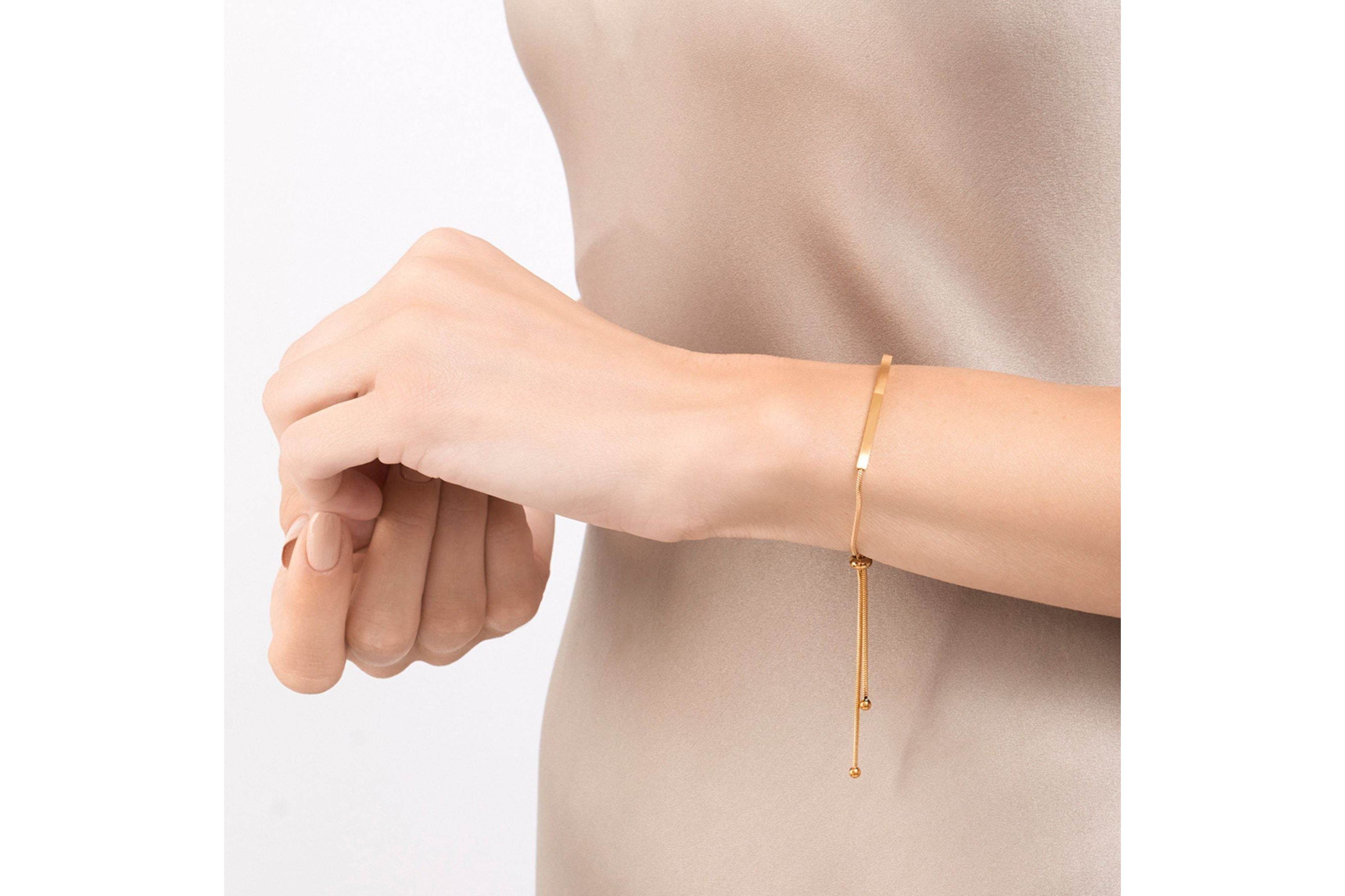 14k Gold Plated Curved Bar Bolo Bracelet