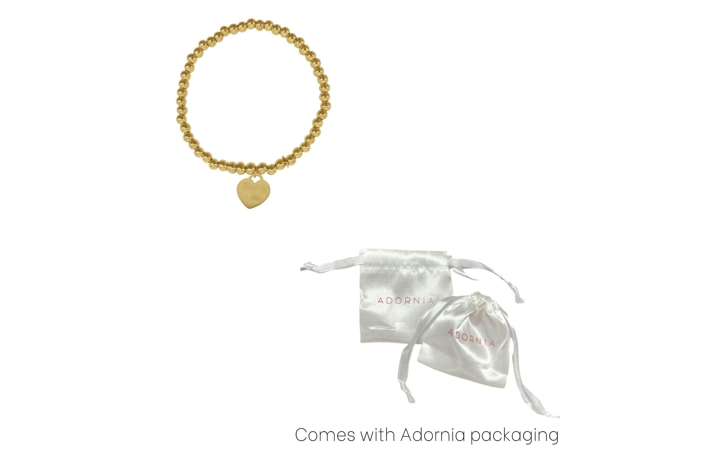 14k Gold Plated Beaded Stretch Bracelet with Heart Charm
