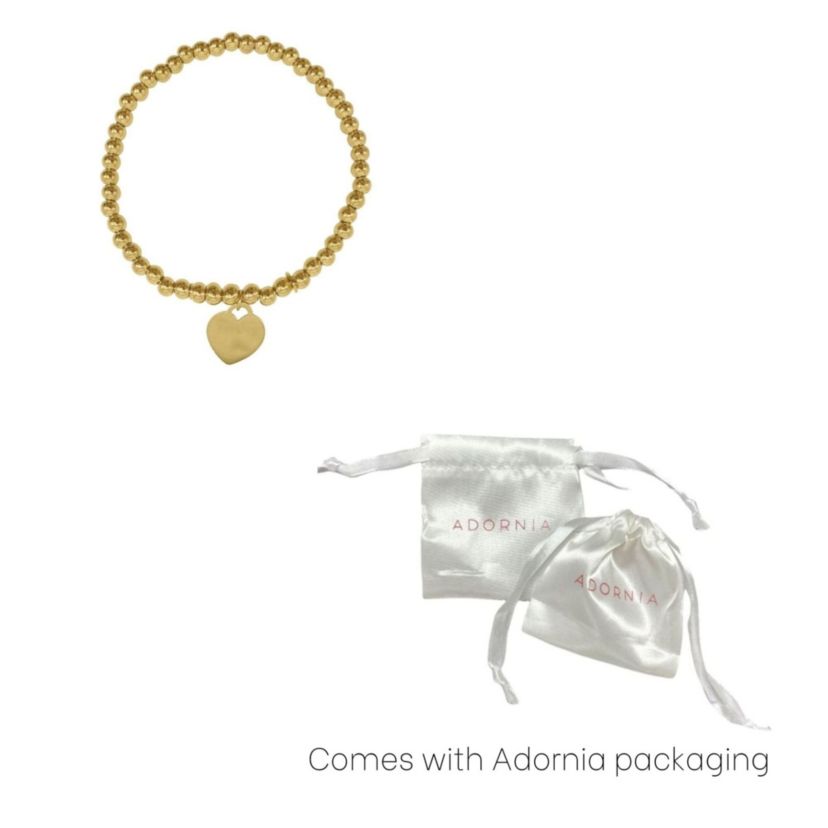 14k Gold Plated Beaded Stretch Bracelet with Heart Charm