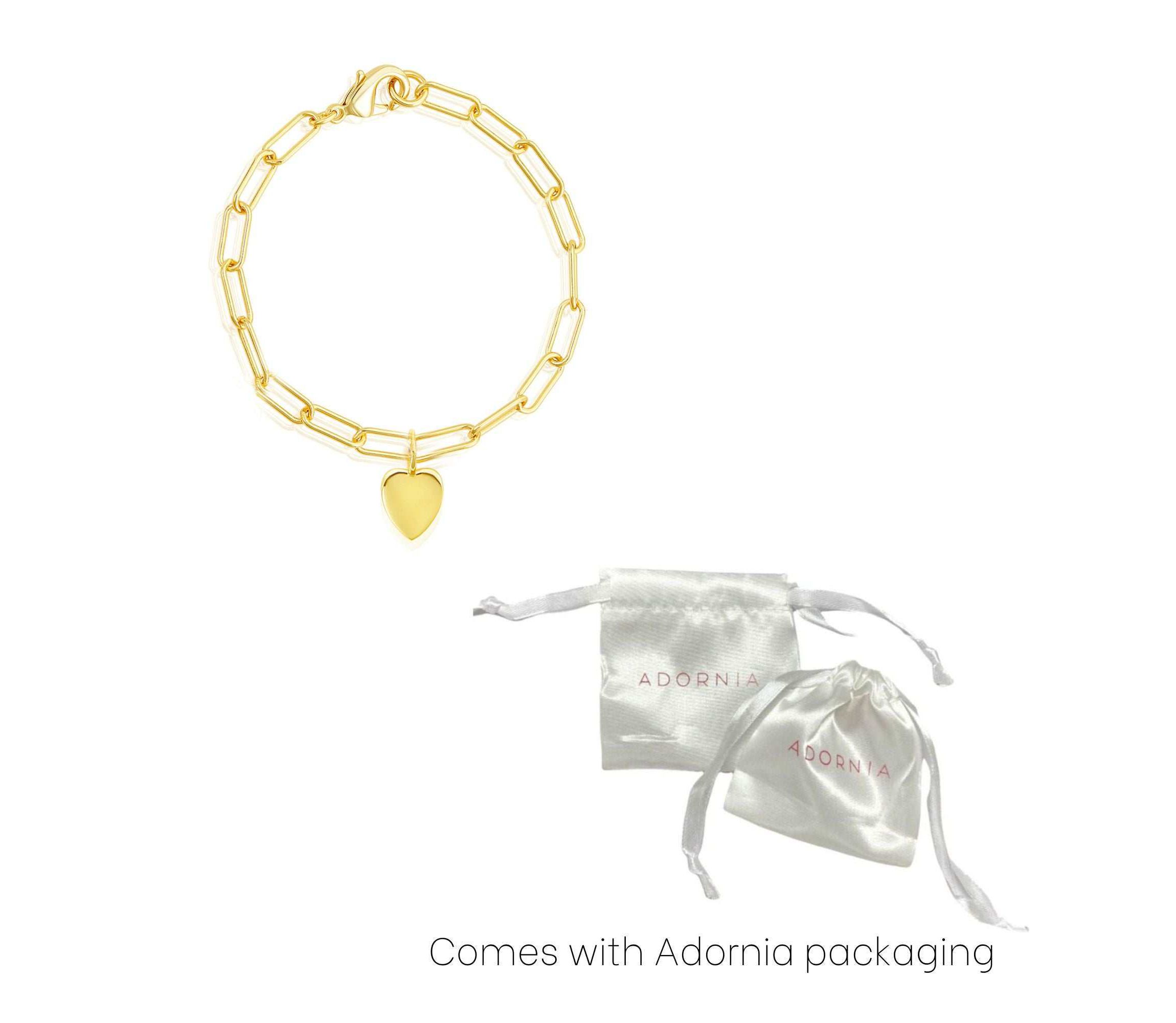 14k Gold Plated Heart Charm Paper Clip Chain Bracelet