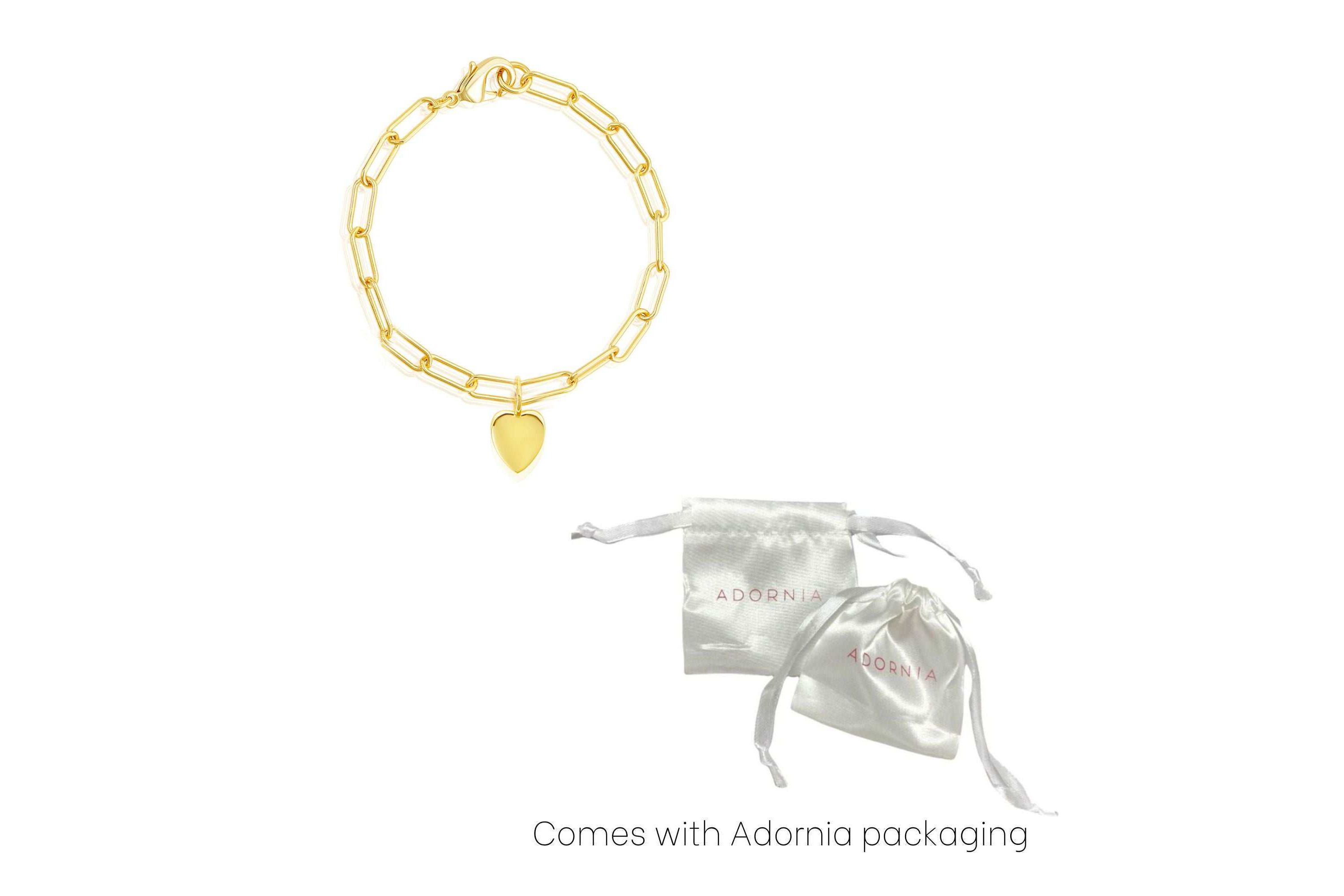 14k Gold Plated Heart Charm Paper Clip Chain Bracelet