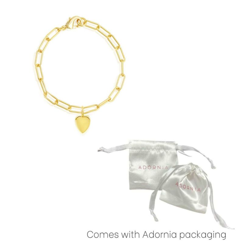 14k Gold Plated Heart Charm Paper Clip Chain Bracelet