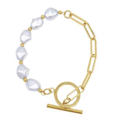 Adornia 14k Gold Plated Chain Toggle Pearl Bracelet