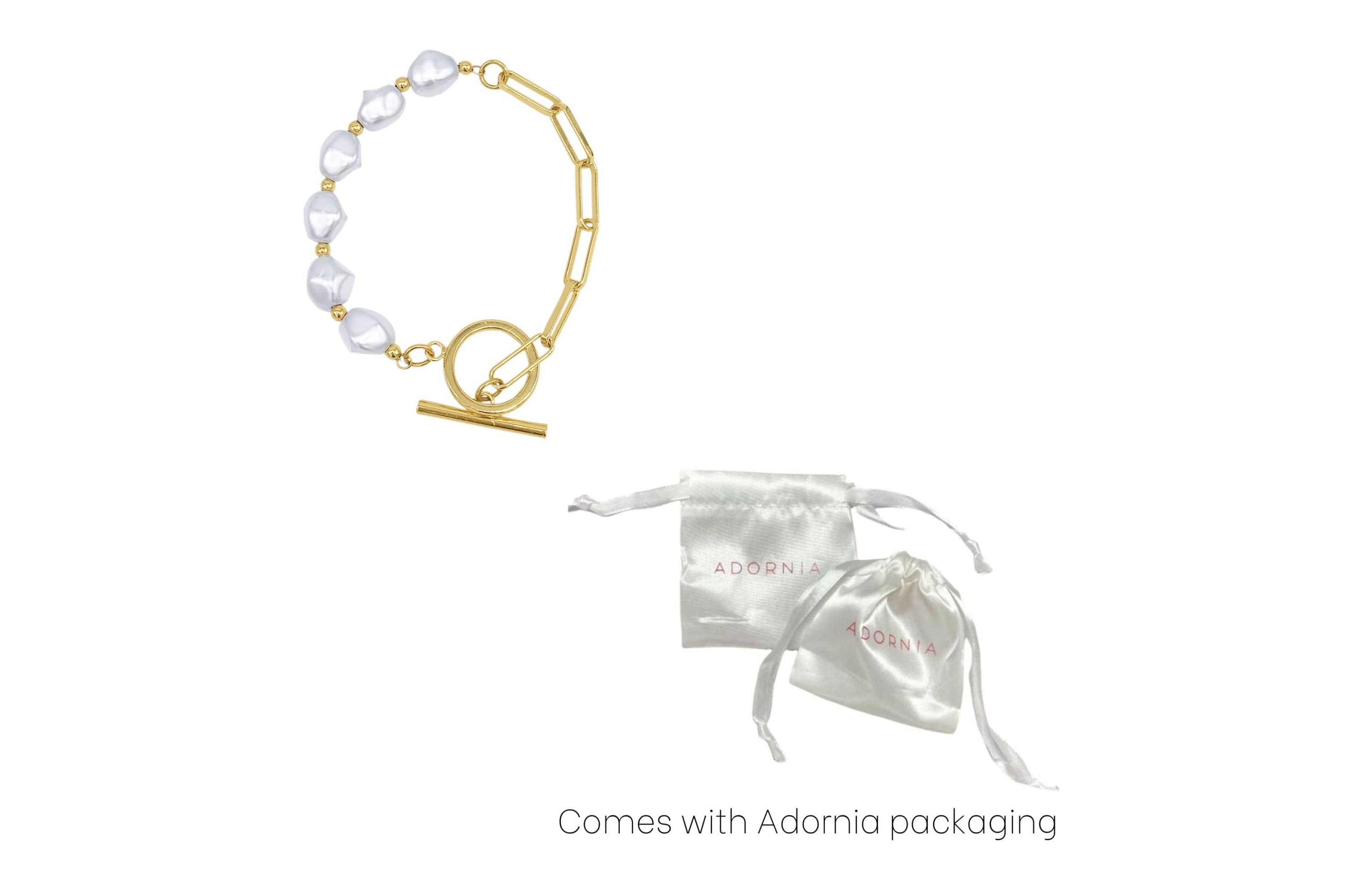 14k Gold Plated Chain Toggle Pearl Bracelet