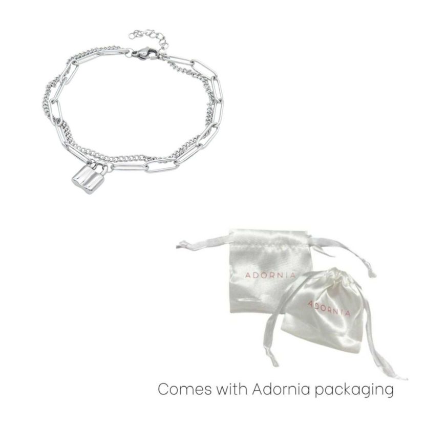 Tarnish Resistant Rhodium Plated Padlock Mixed Chain Bracelet