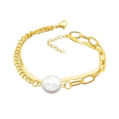 Adornia Tarnish Resistant 14k Gold Plated Mixed Chain Pearl Bracelet
