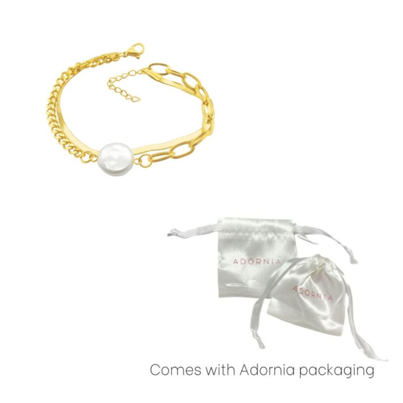 Tarnish Resistant 14k Gold Plated Mixed Chain Pearl Bracelet