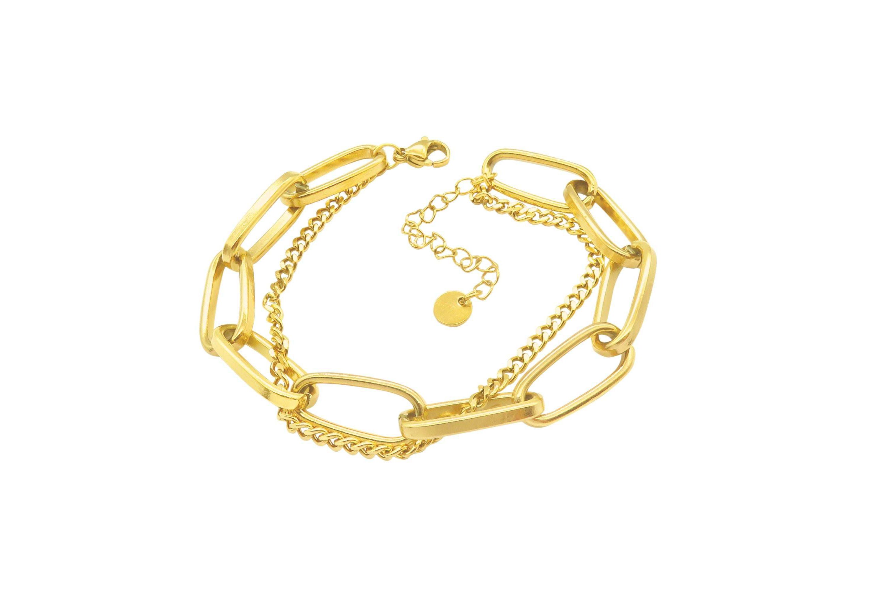 Tarnish Resistant 14k Gold Plated Oversized Paper Clip Mixed Chain Bracelet