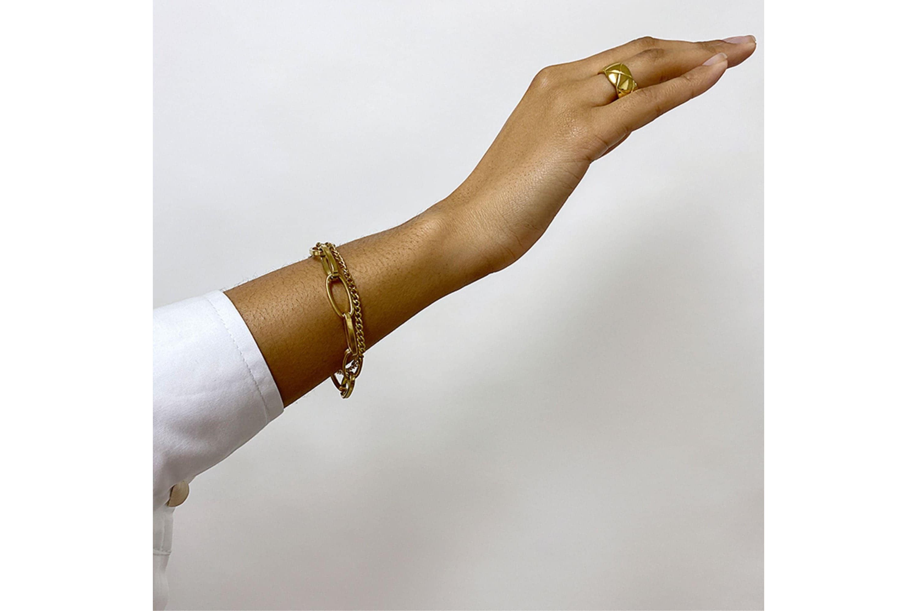 Tarnish Resistant 14k Gold Plated Oversized Paper Clip Mixed Chain Bracelet