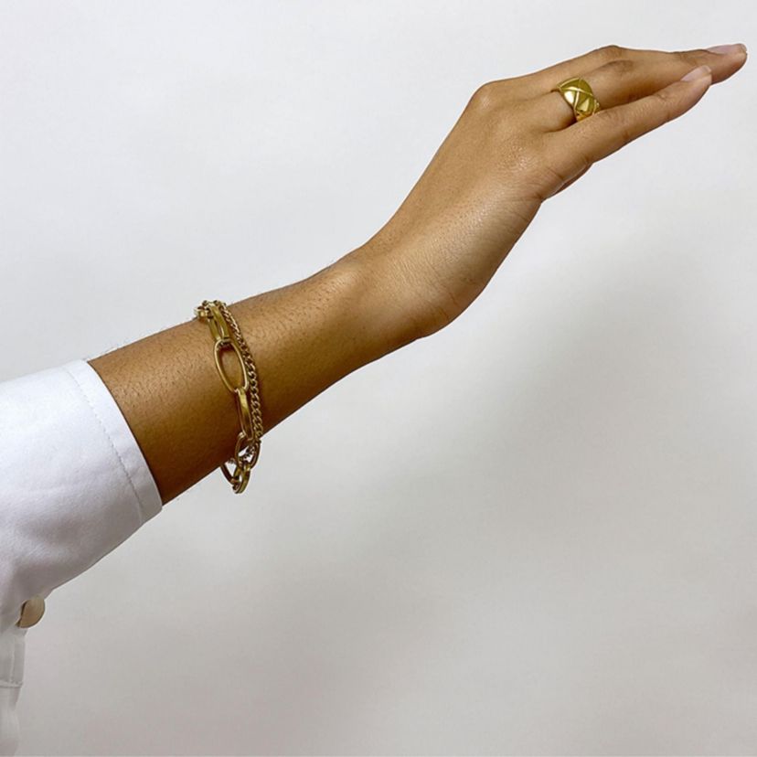 Tarnish Resistant 14k Gold Plated Oversized Paper Clip Mixed Chain Bracelet