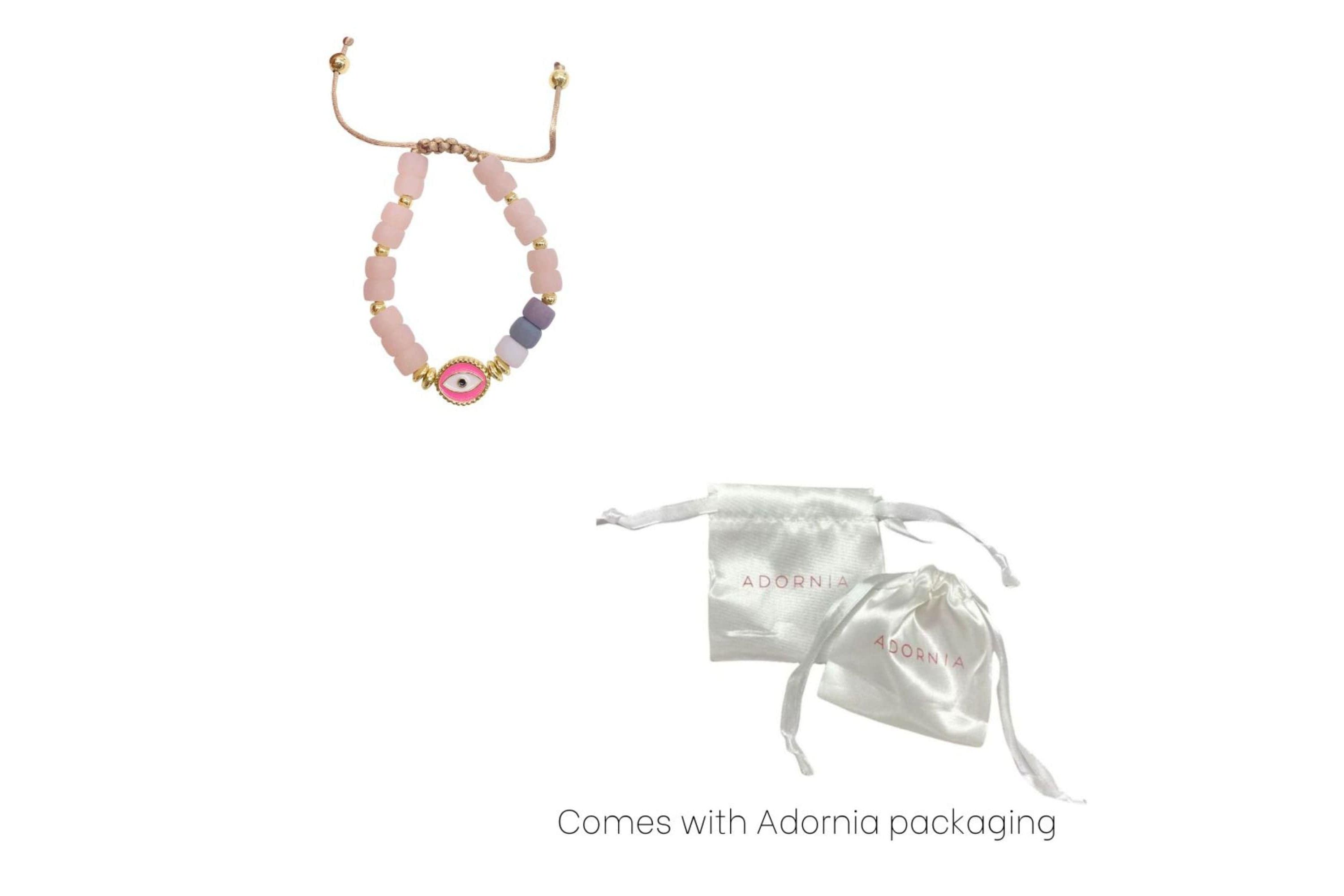 Pink Evil Eye Enamel Beaded Bolo Bracelet