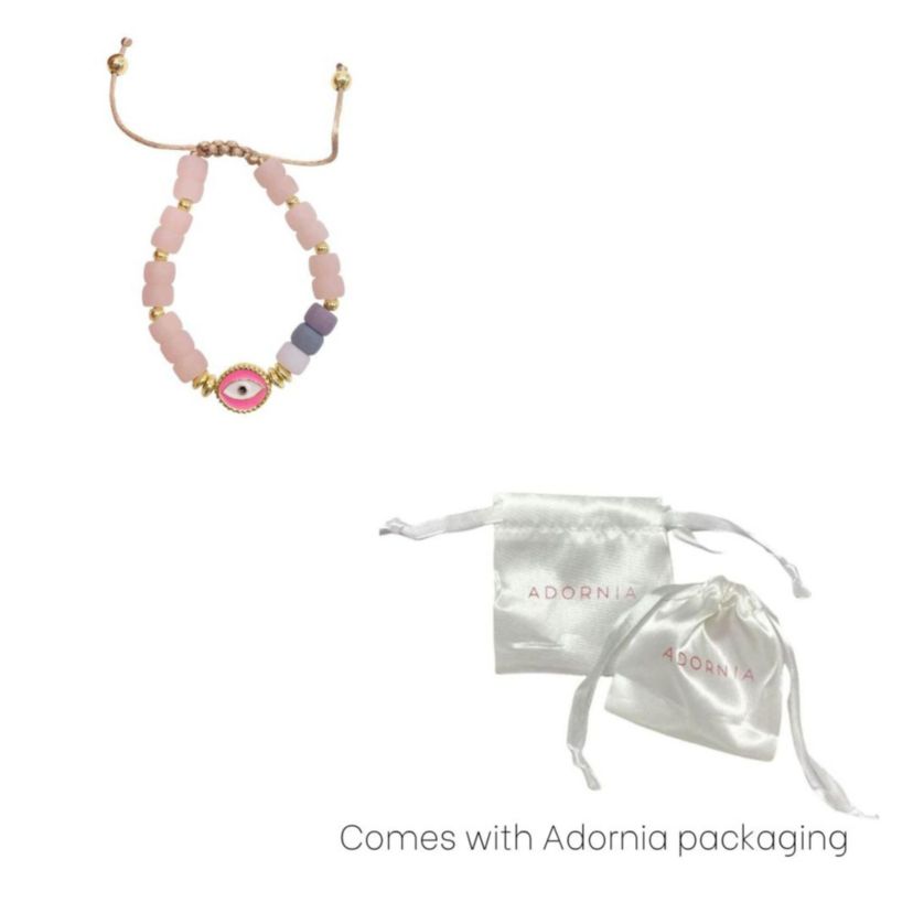 Pink Evil Eye Enamel Beaded Bolo Bracelet