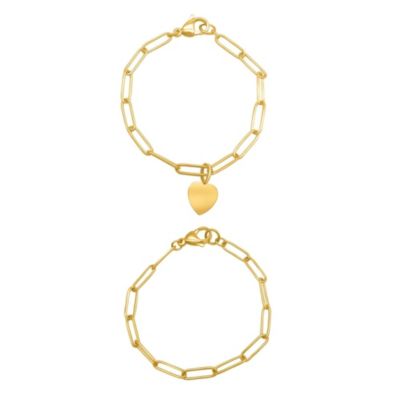 Adornia Tarnish Resistant 14k Gold Plated Heart Paper Clip Chain Set