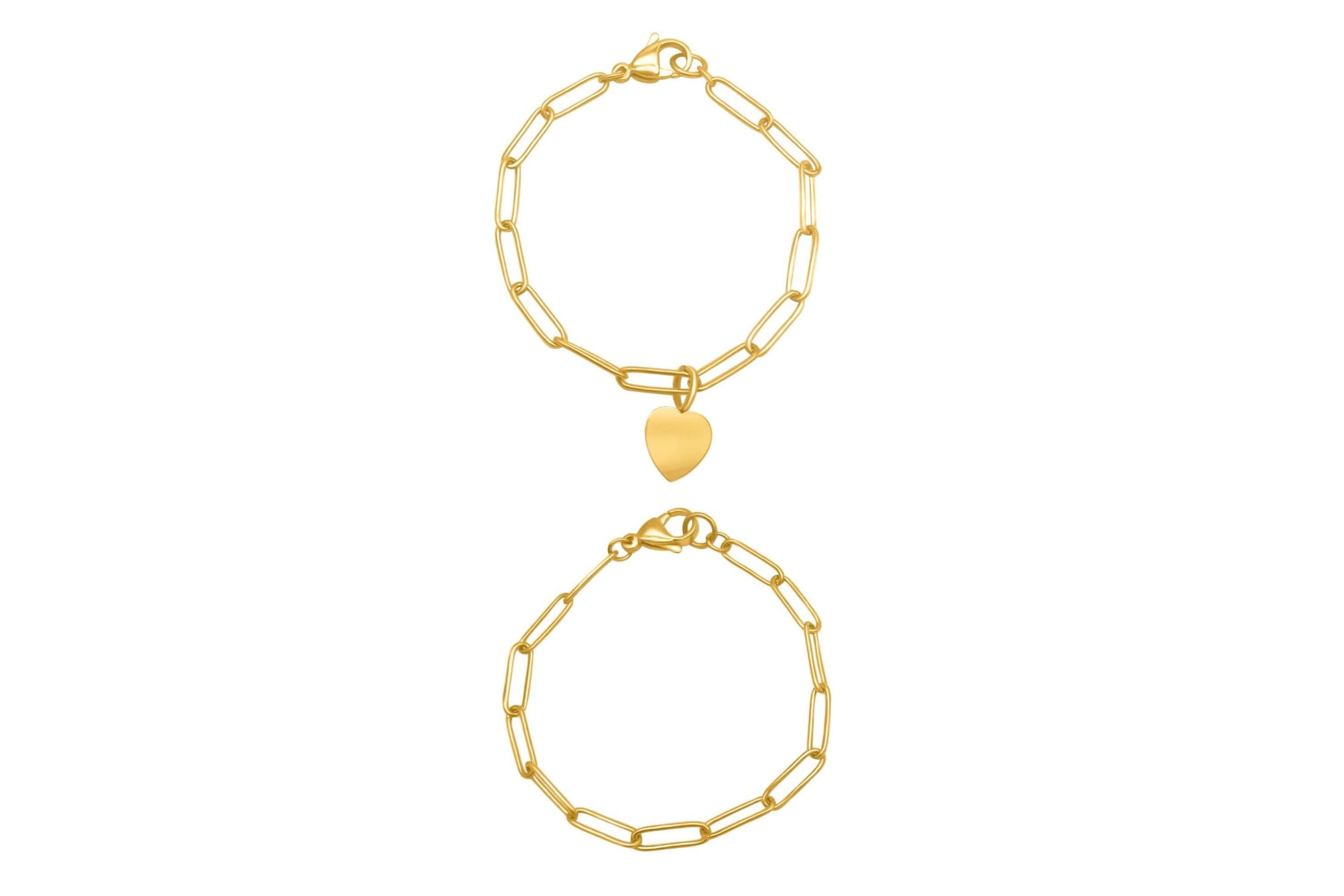 Tarnish Resistant 14k Gold Plated Heart Paper Clip Chain Set
