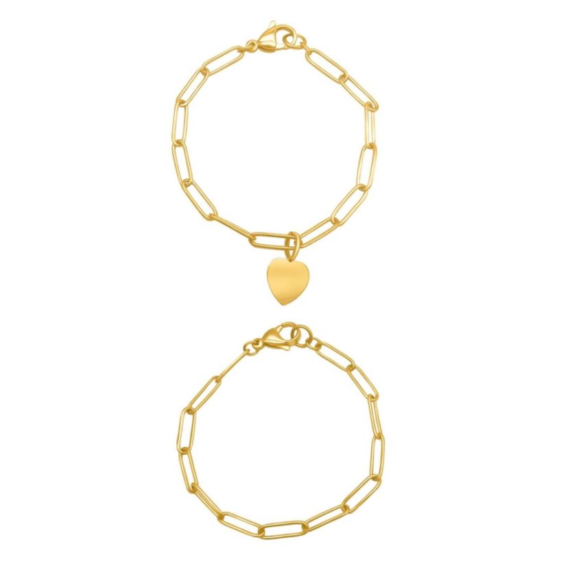 Tarnish Resistant 14k Gold Plated Heart Paper Clip Chain Set