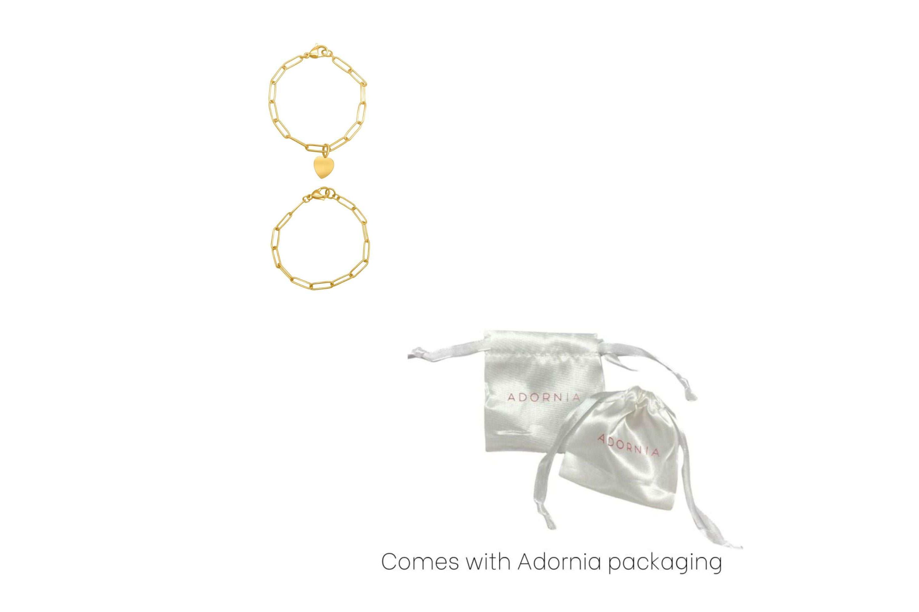 Tarnish Resistant 14k Gold Plated Heart Paper Clip Chain Set