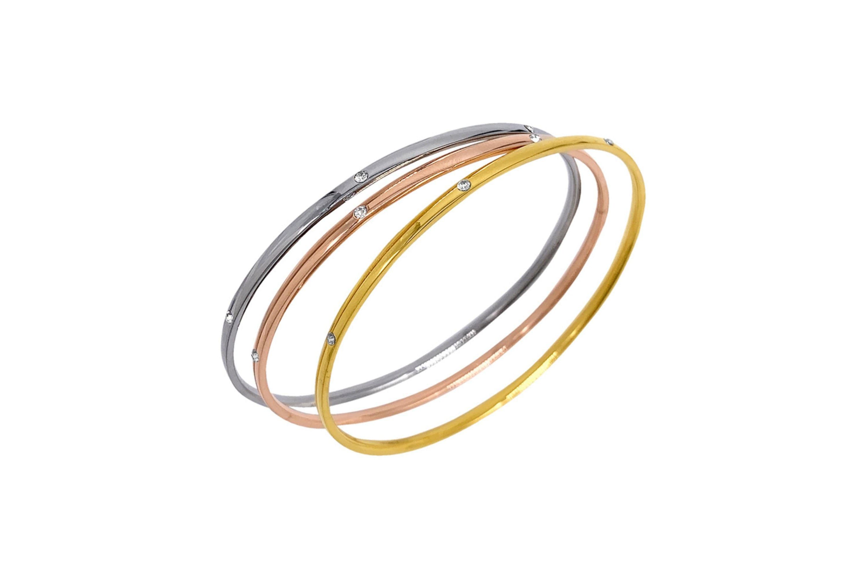 Tarnish Resistant Tri-Color Trio Bangle Set