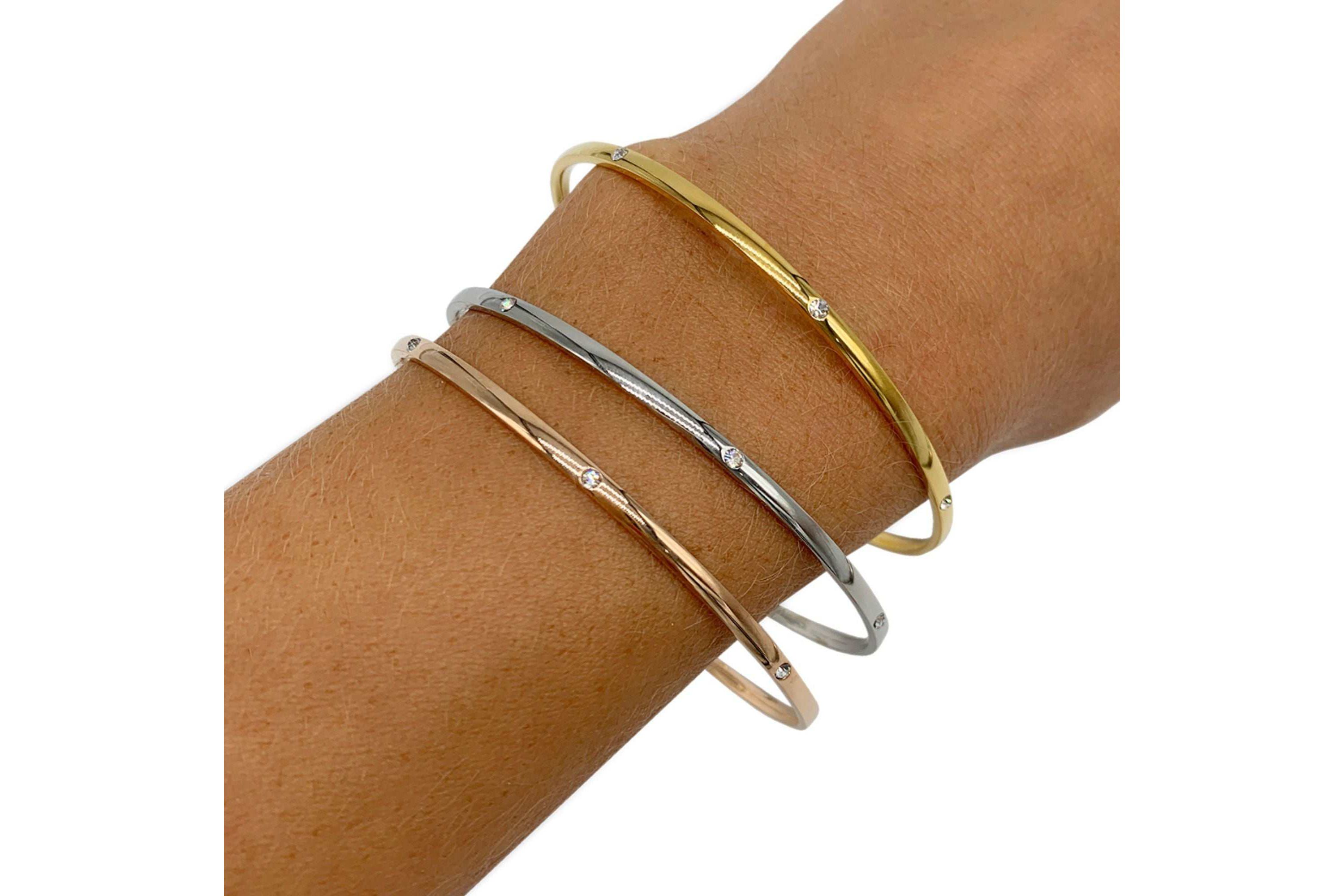 Tarnish Resistant Tri-Color Trio Bangle Set