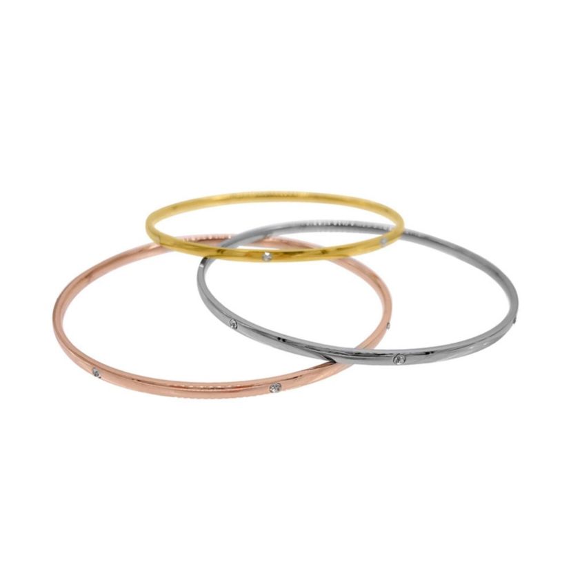 Tarnish Resistant Tri-Color Trio Bangle Set