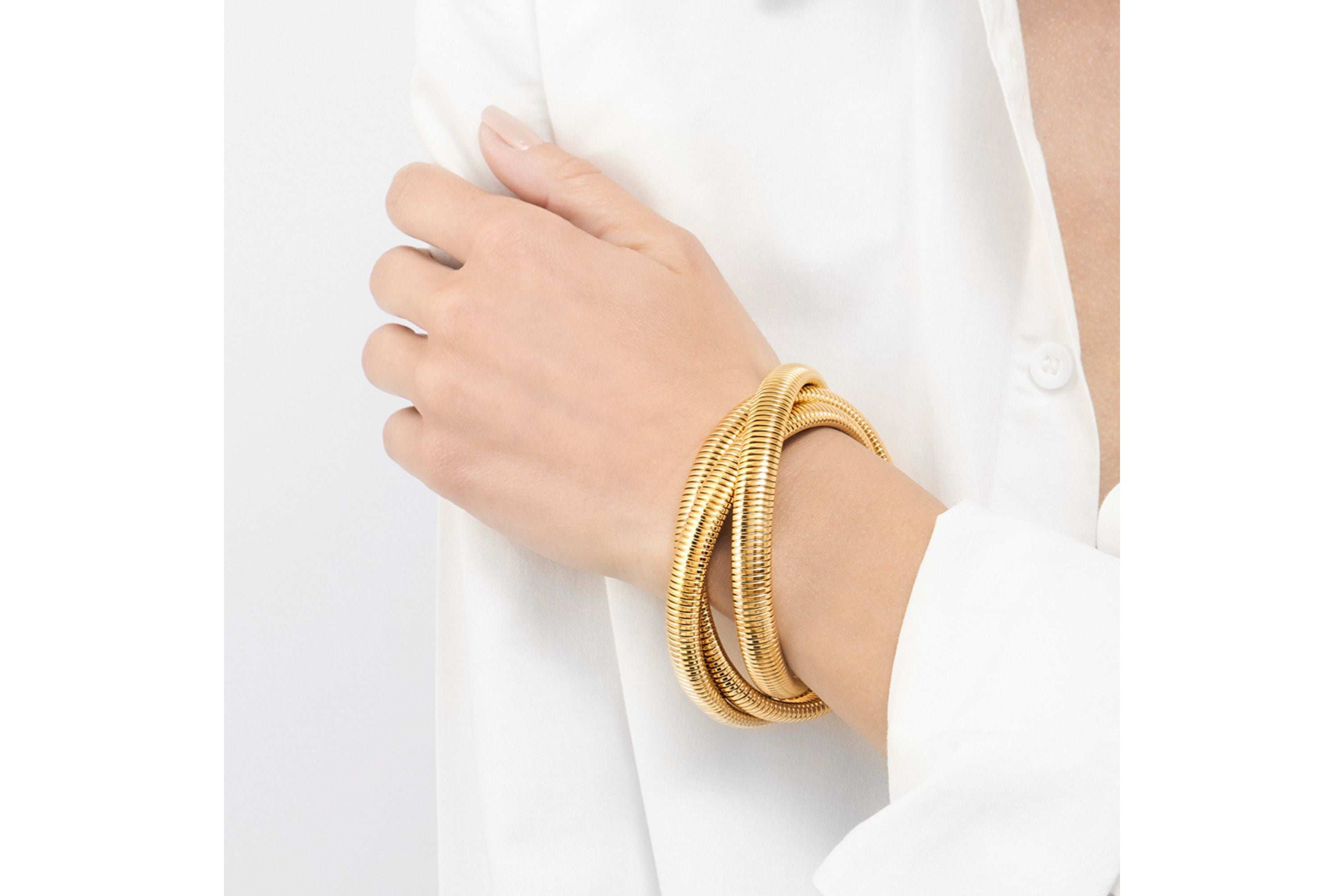 14k Gold Plated Omega Chain Triplet Bracelet
