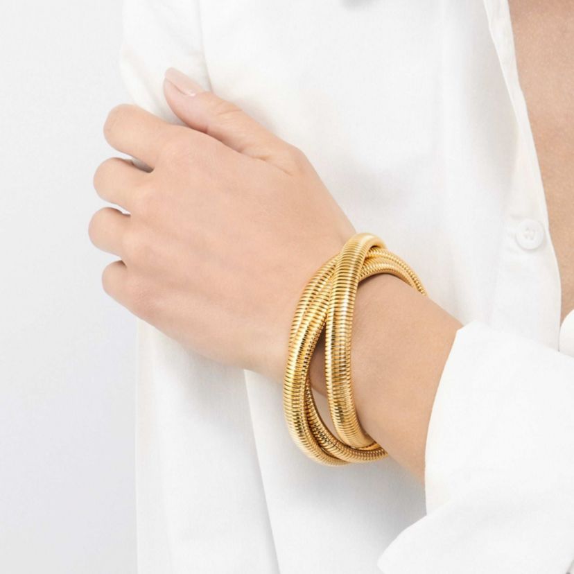 14k Gold Plated Omega Chain Triplet Bracelet