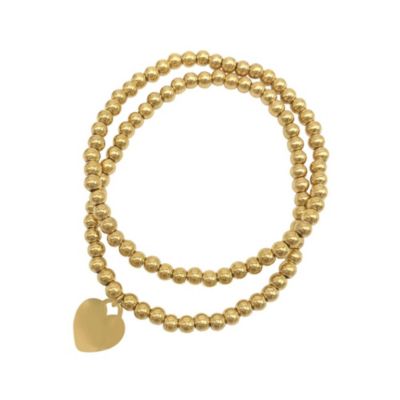 Adornia Tarnish Resistant 14k Gold Plated Set of Ball Bracelets with Heart
