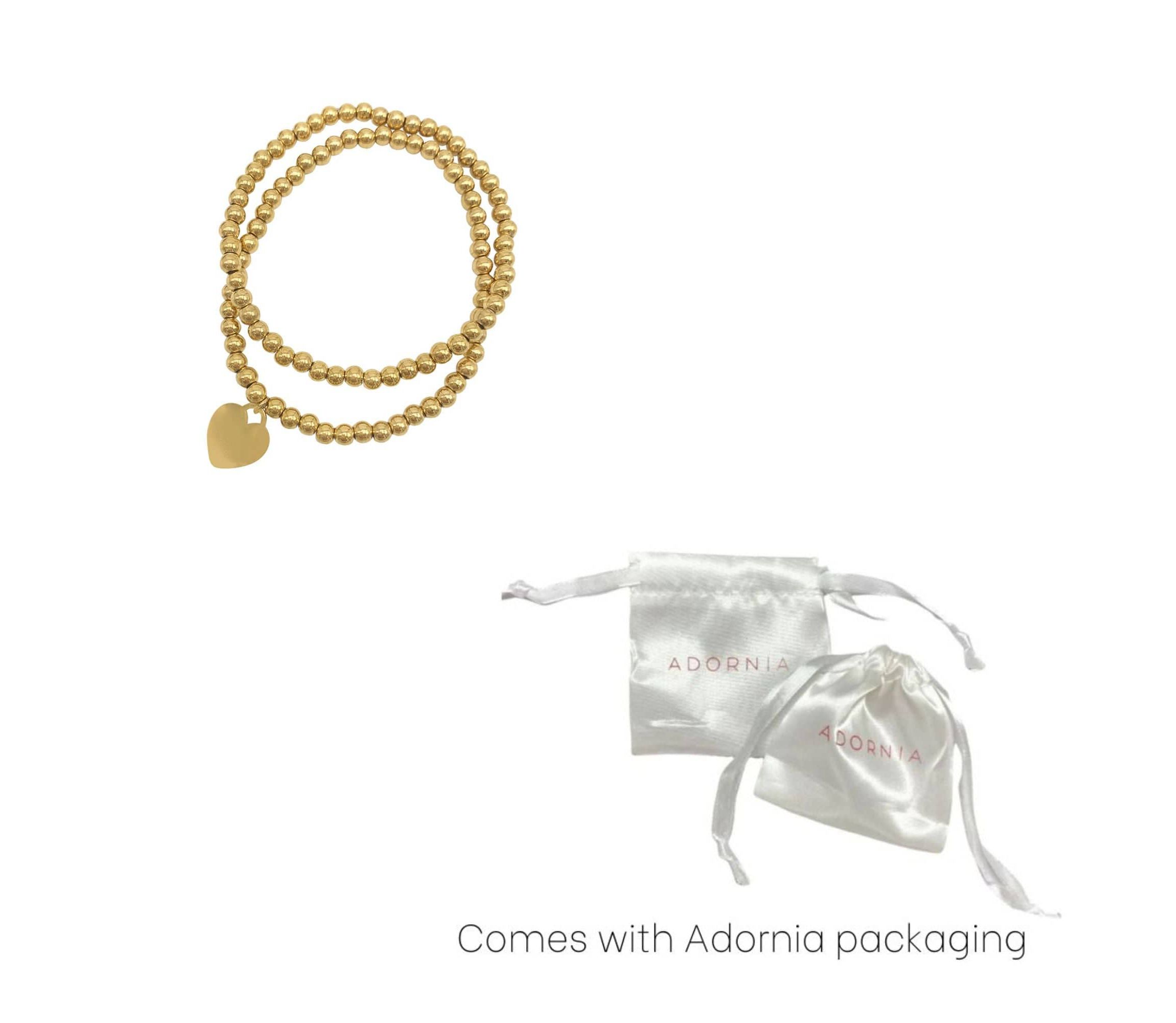 Tarnish Resistant 14k Gold Plated Set of Ball Bracelets with Heart