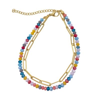 Adornia 14k Gold Plated Multi Color Bead and Paper Clip Chain Double Bracelet