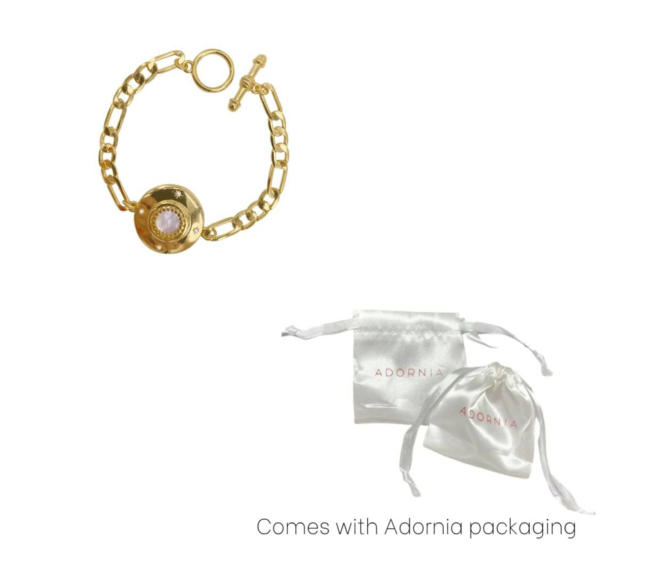 14k Gold Plated Mother of Pearl Disc Toggle Bracelet