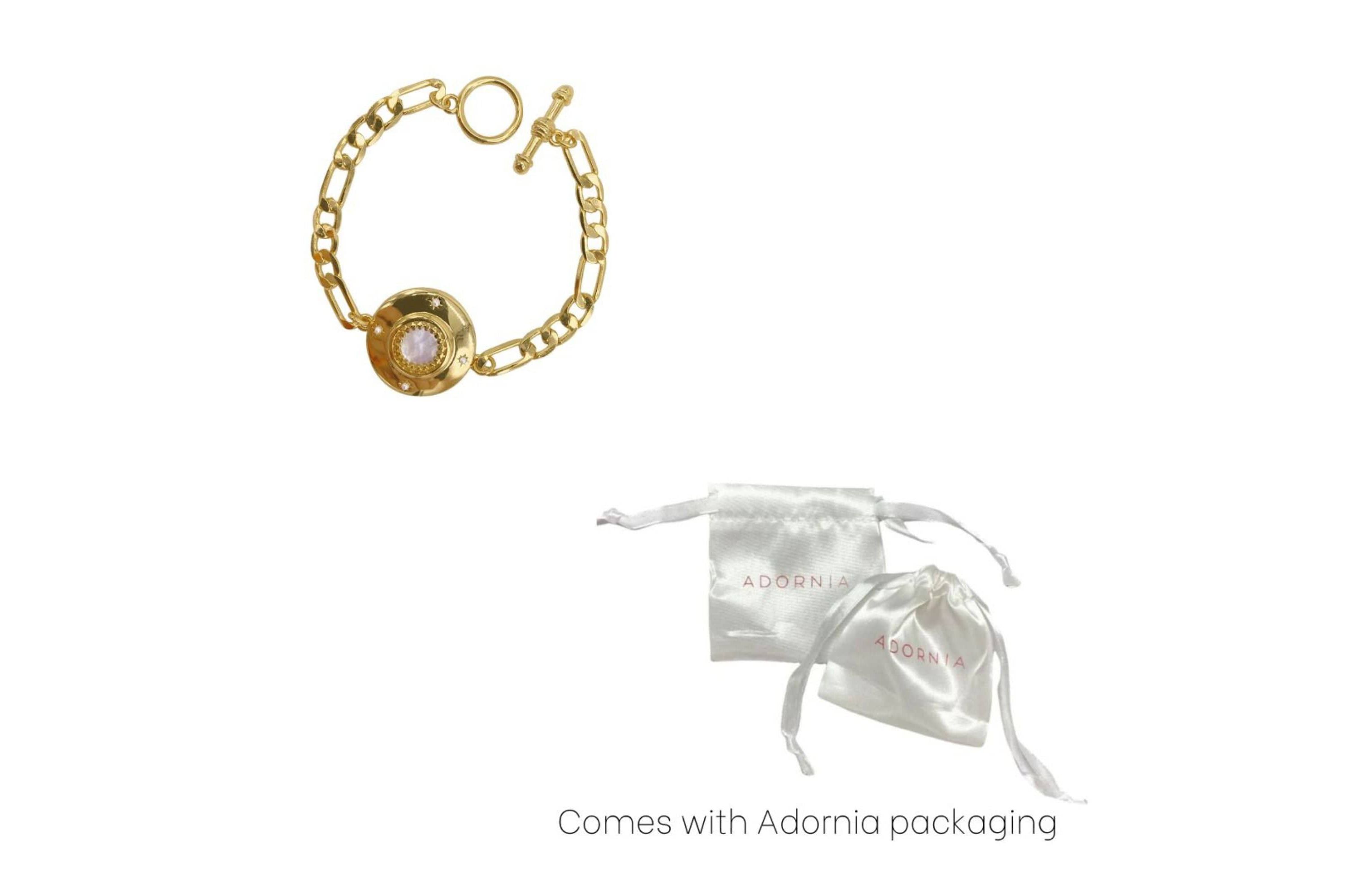 14k Gold Plated Mother of Pearl Disc Toggle Bracelet