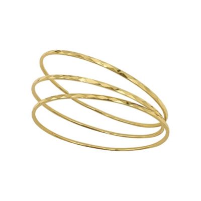 Adornia 14k Gold Plated Hammered 3mm Bangle Set