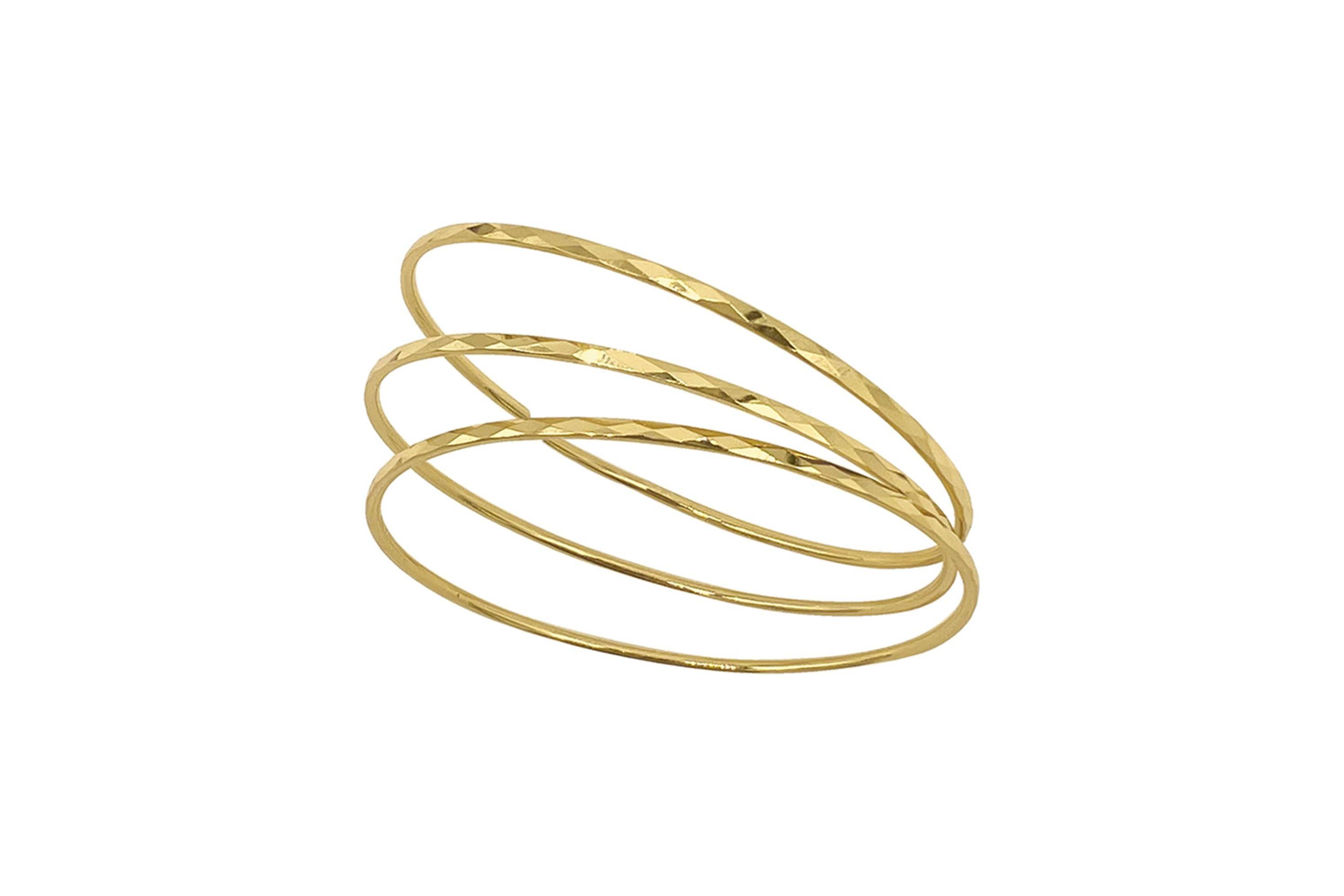14k Gold Plated Hammered 3mm Bangle Set