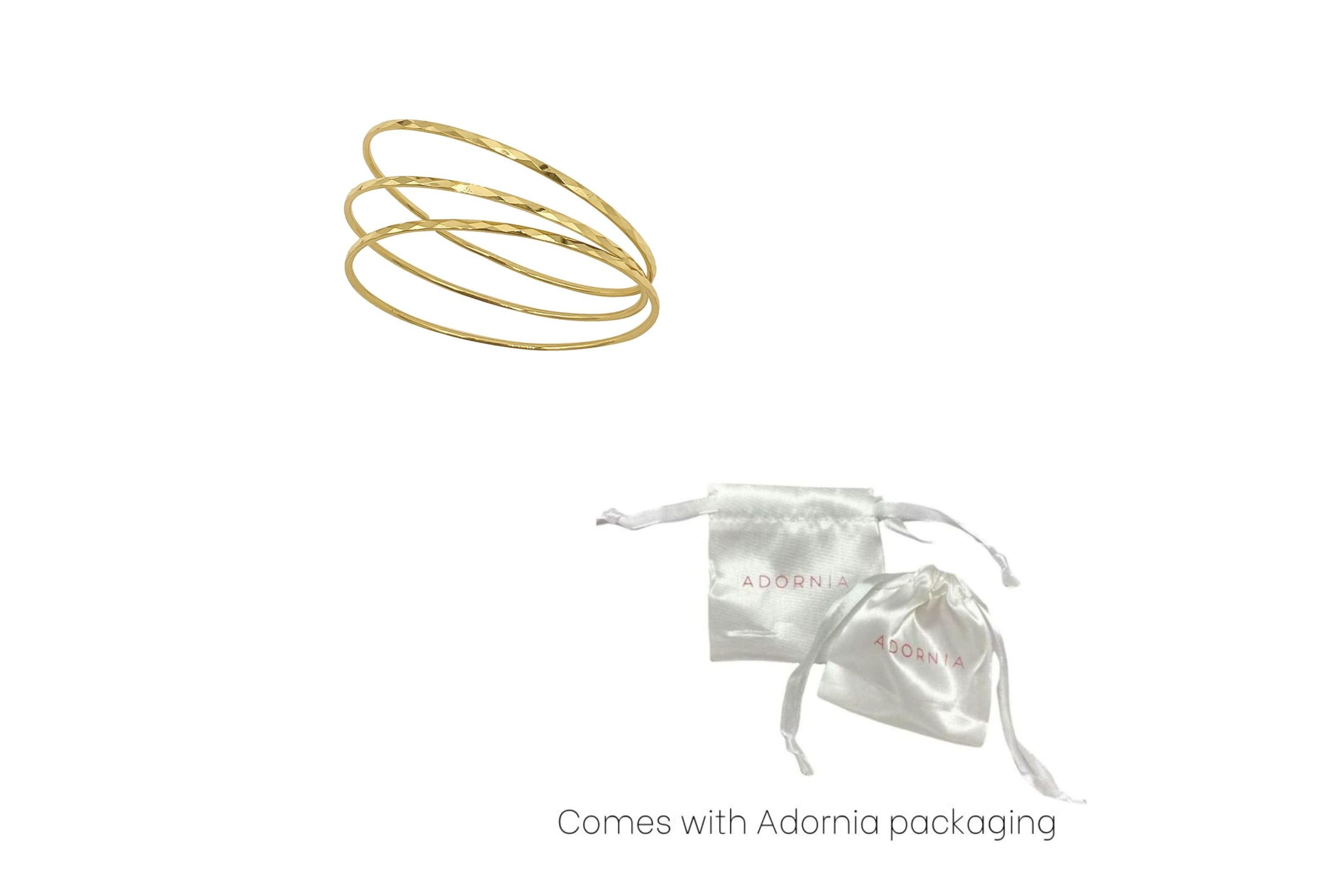14k Gold Plated Hammered 3mm Bangle Set
