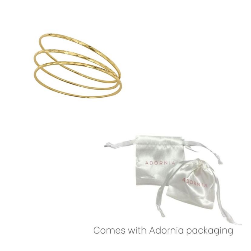 14k Gold Plated Hammered 3mm Bangle Set