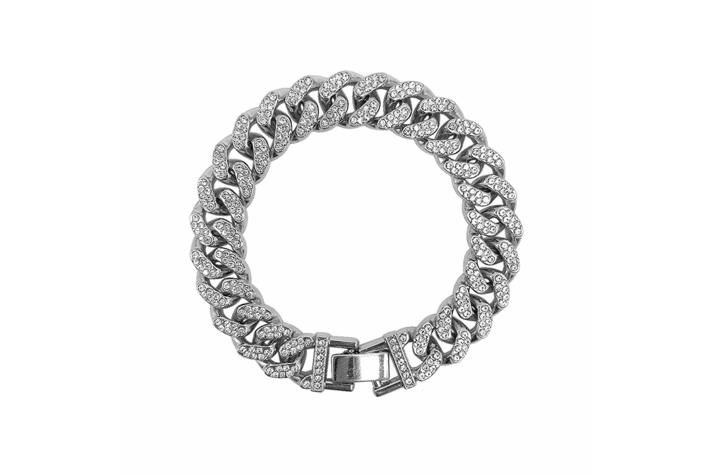 Rhodium Plated Flat Curb CZ Chain Bracelet