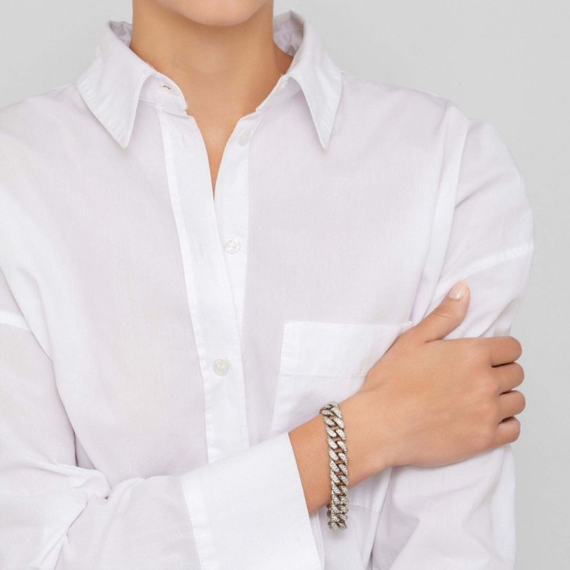 Rhodium Plated Flat Curb CZ Chain Bracelet