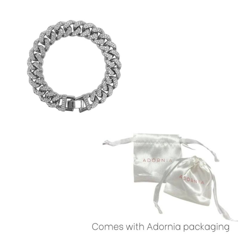 Rhodium Plated Flat Curb CZ Chain Bracelet
